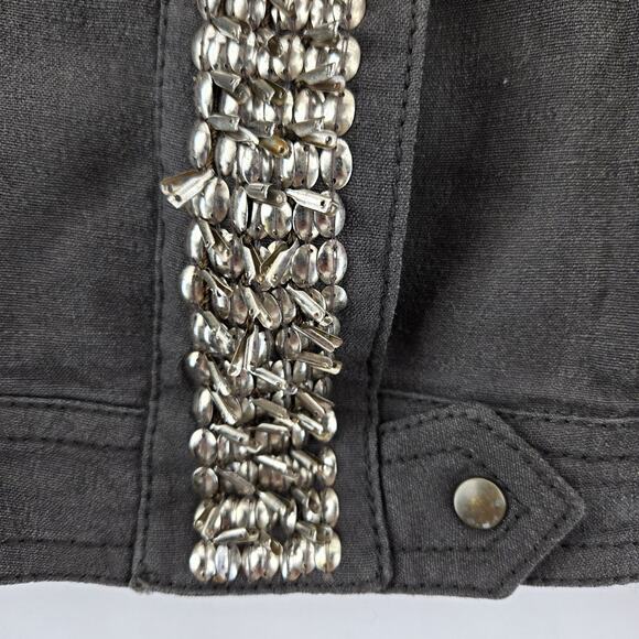 Ter Et Bantine Cropped Linen Jacket Womens 44 IT Small Taupe Gray Studded Italy - Picture 3 of 11